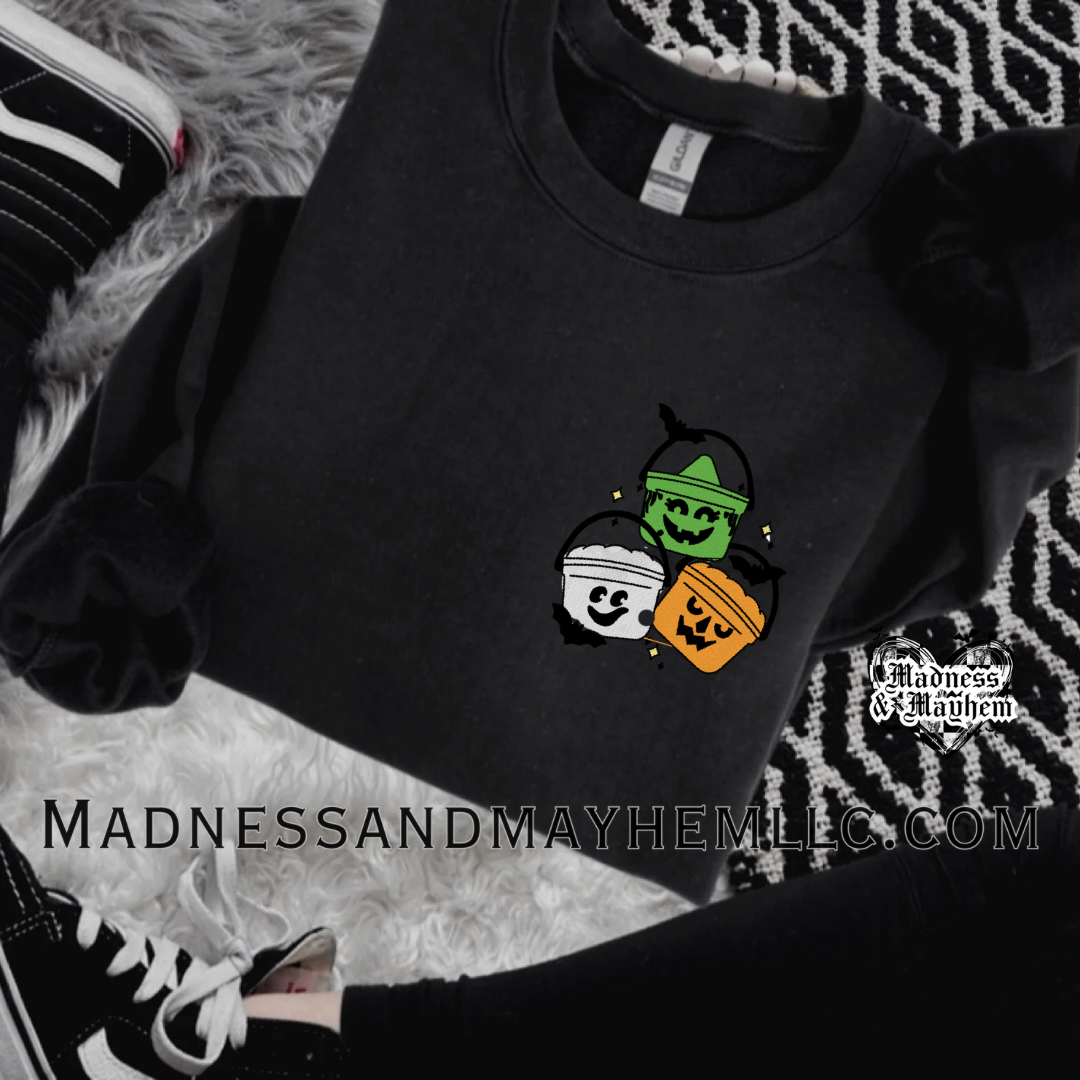 Embroidered Halloween buckets crew neck sweatshirt