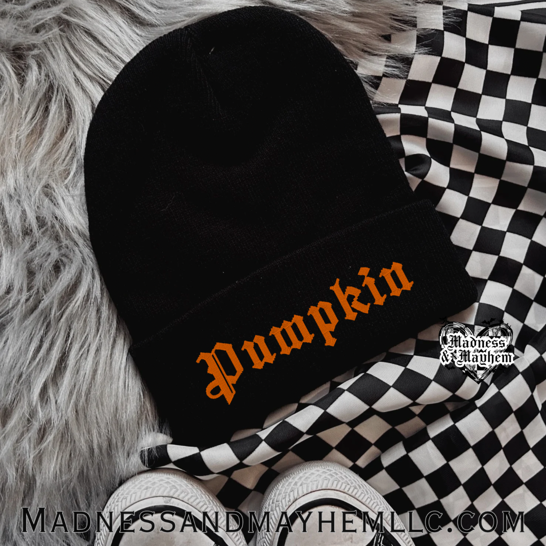 Pumpkin embroidered beanie
