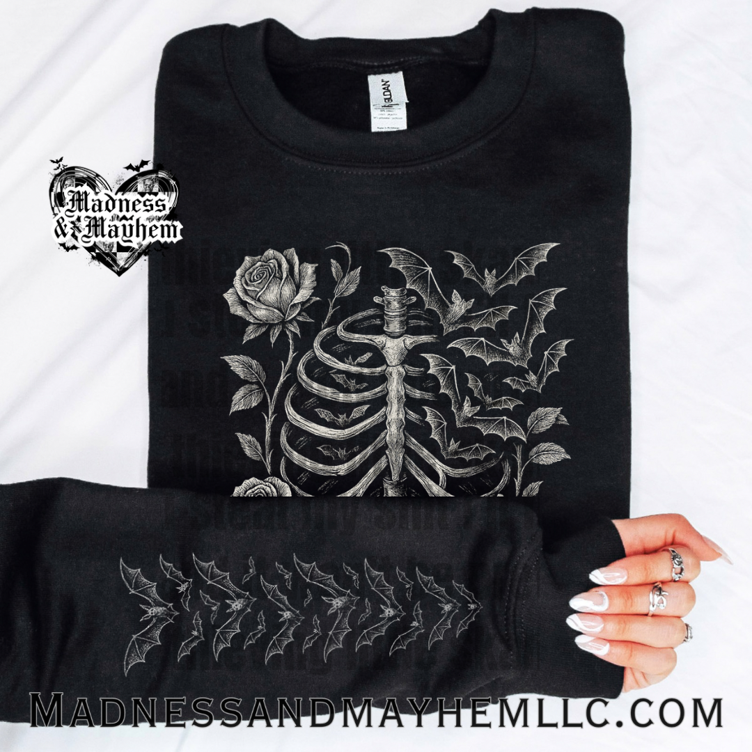 Rose ribs with bat sleeve crew neck sweatshirt