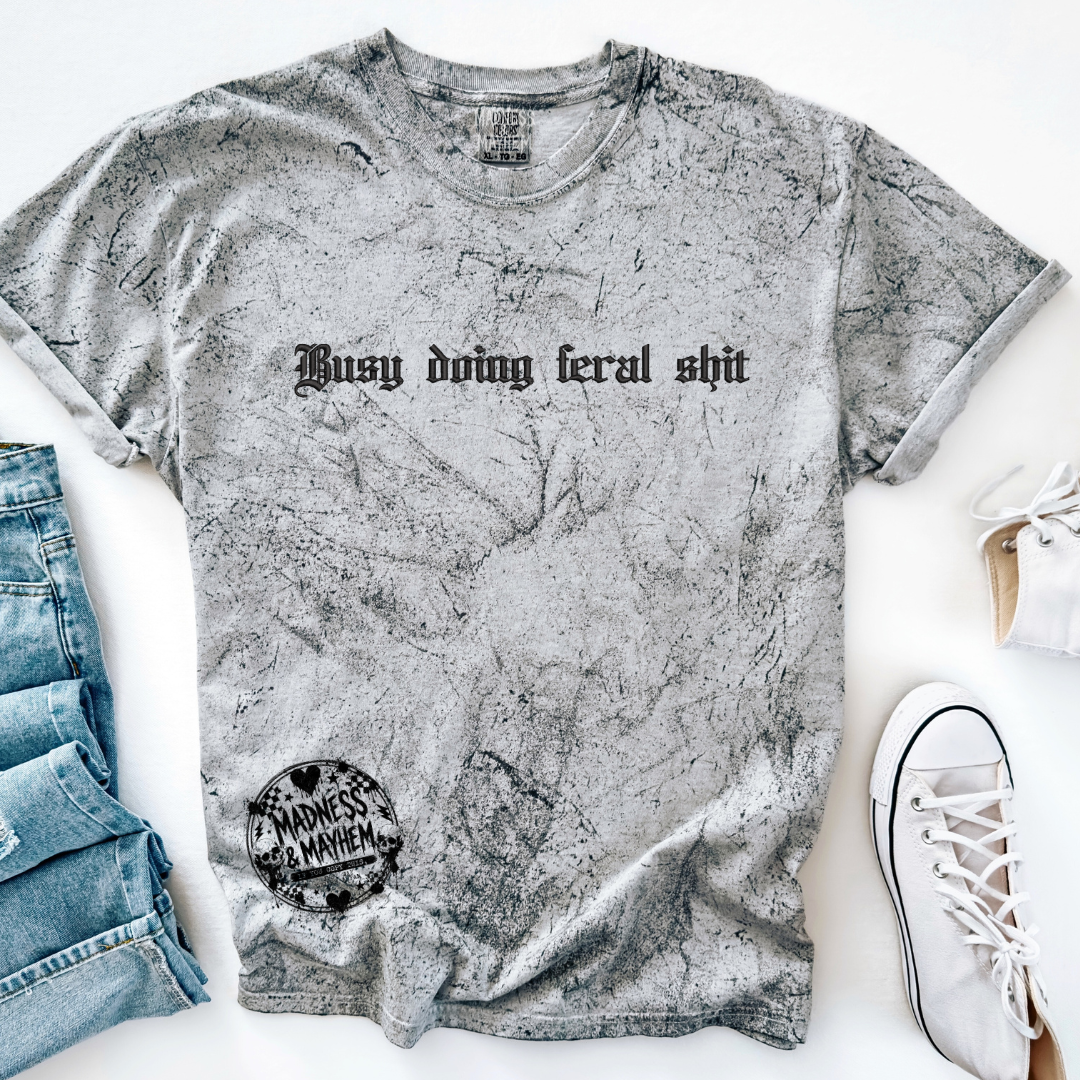 busy doing feral embroidered color blast tshirt