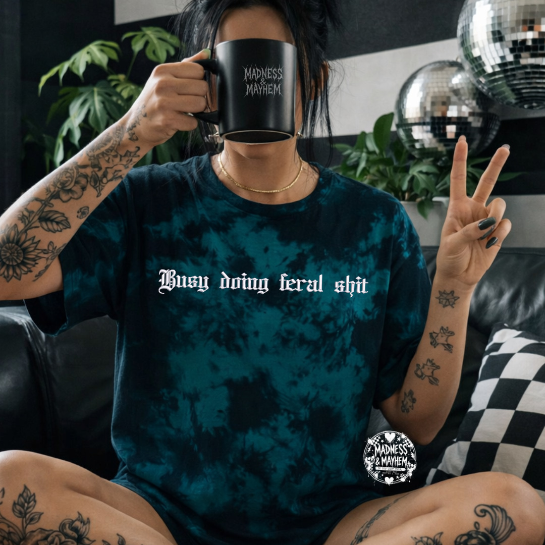 Teal busy doing feral embroidered tie dye T-shirt