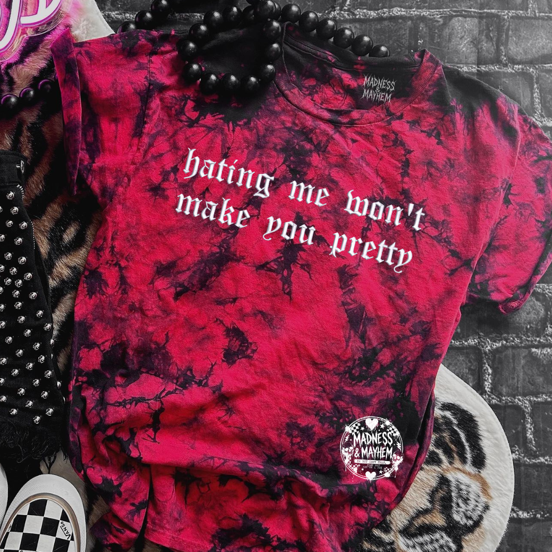 Red hating me embroidered tie dye T-shirt