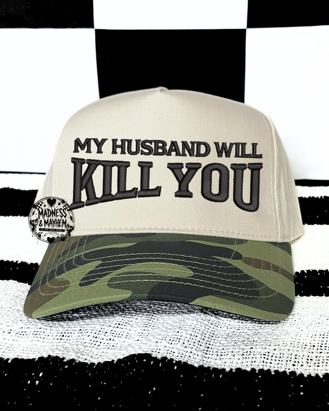 camo My husband will kill you embroidered Hat
