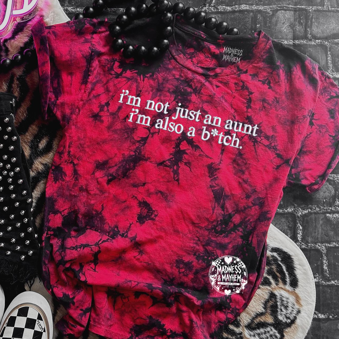Red Not just an aunt embroidered tie dye T-shirt
