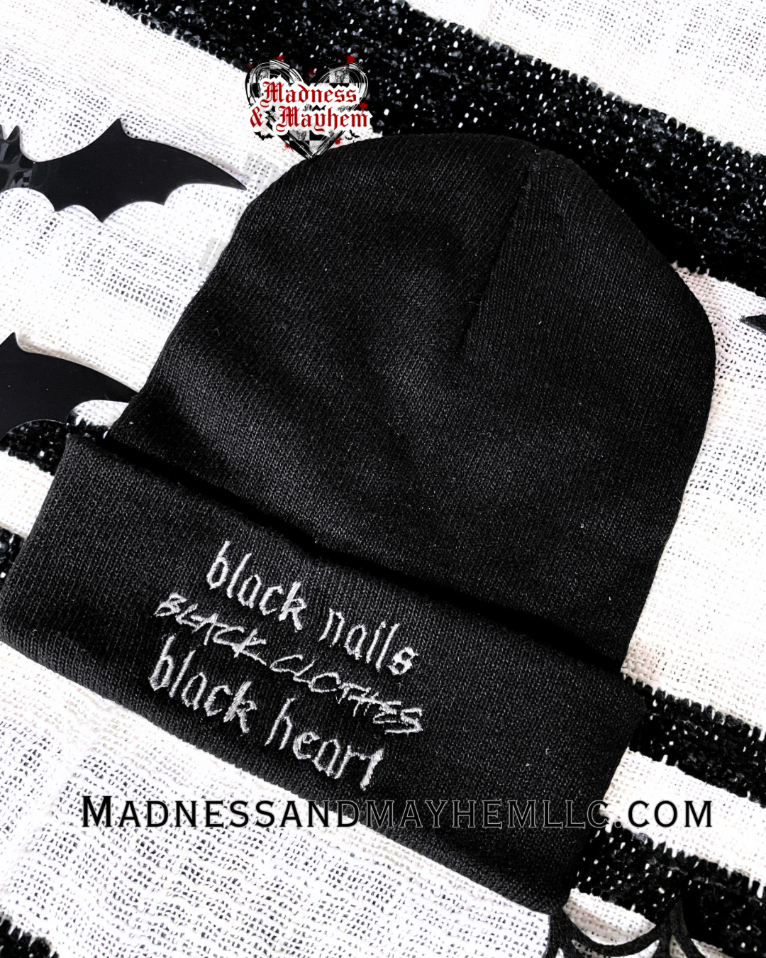 Black nails embroidered beanie