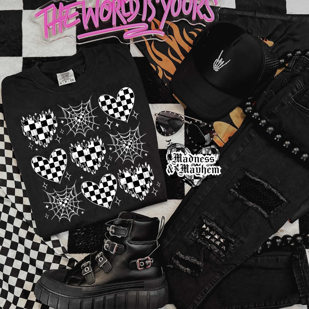 Black checkered heart grid Shirt (finished product)