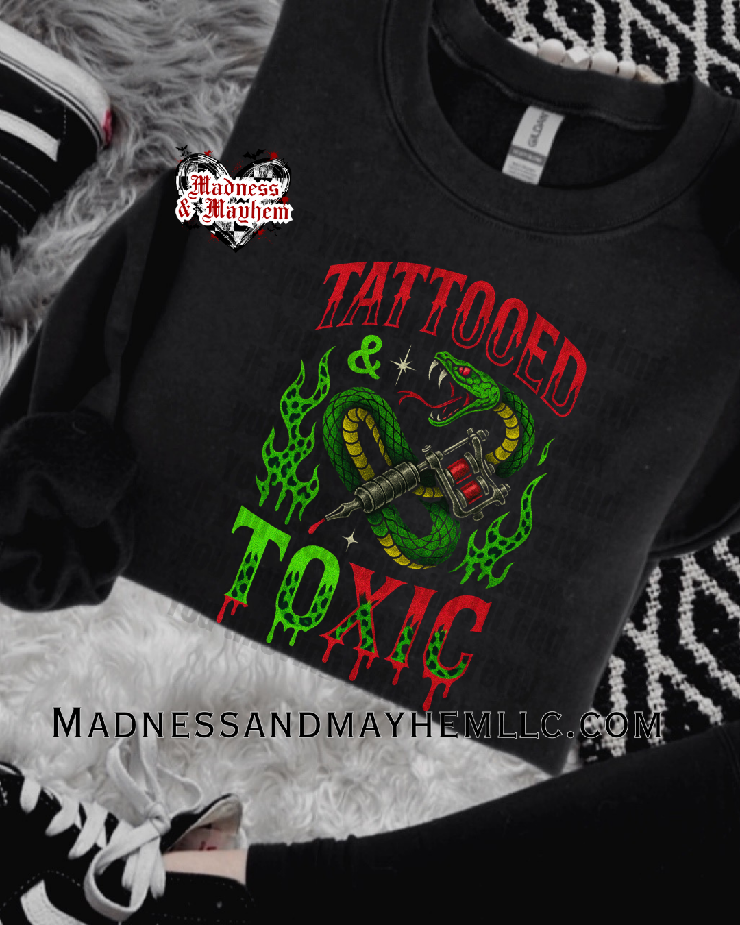 Tattooed & toxic crew neck sweatshirt