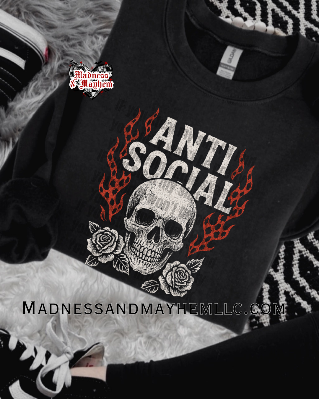 Anti social skull crew neck sweatshirt