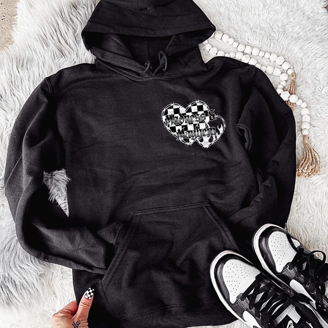 Madness & Mayhem barb wire heart exclusive hoodie (finished product)