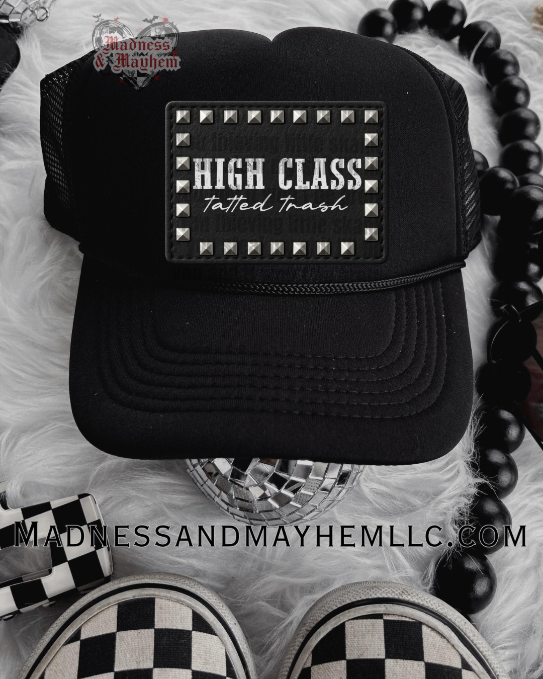 Faux Patch High class tatted trash Trucker Hat