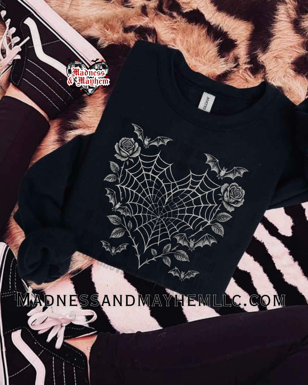 Bat web heart crew neck sweatshirt