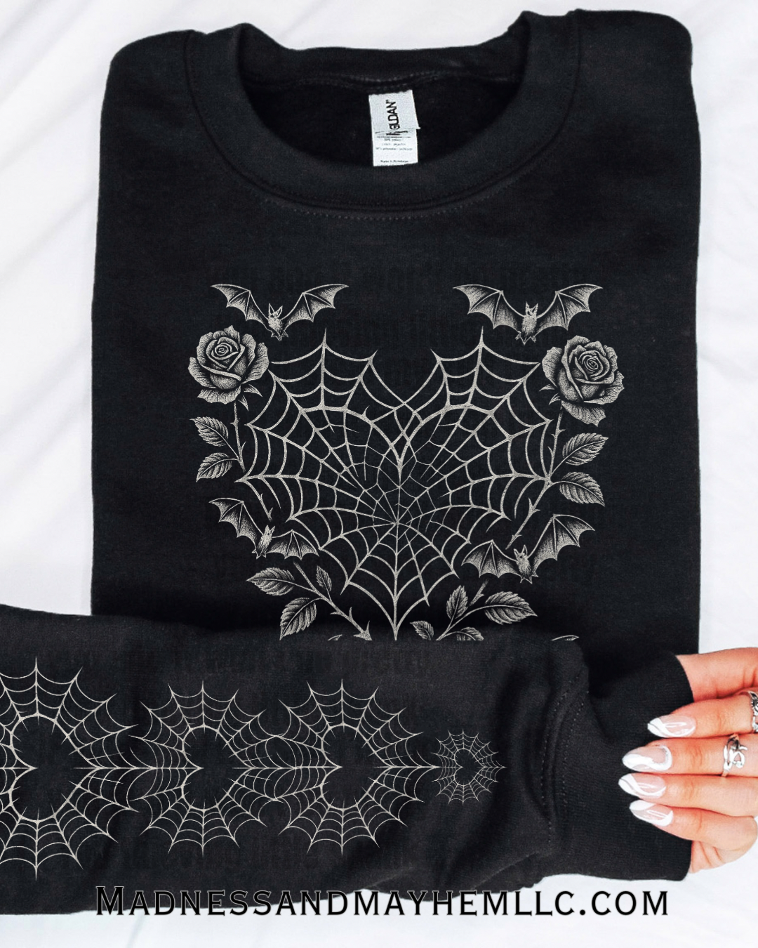 Bat web heart with sleeves crew neck sweatshirt