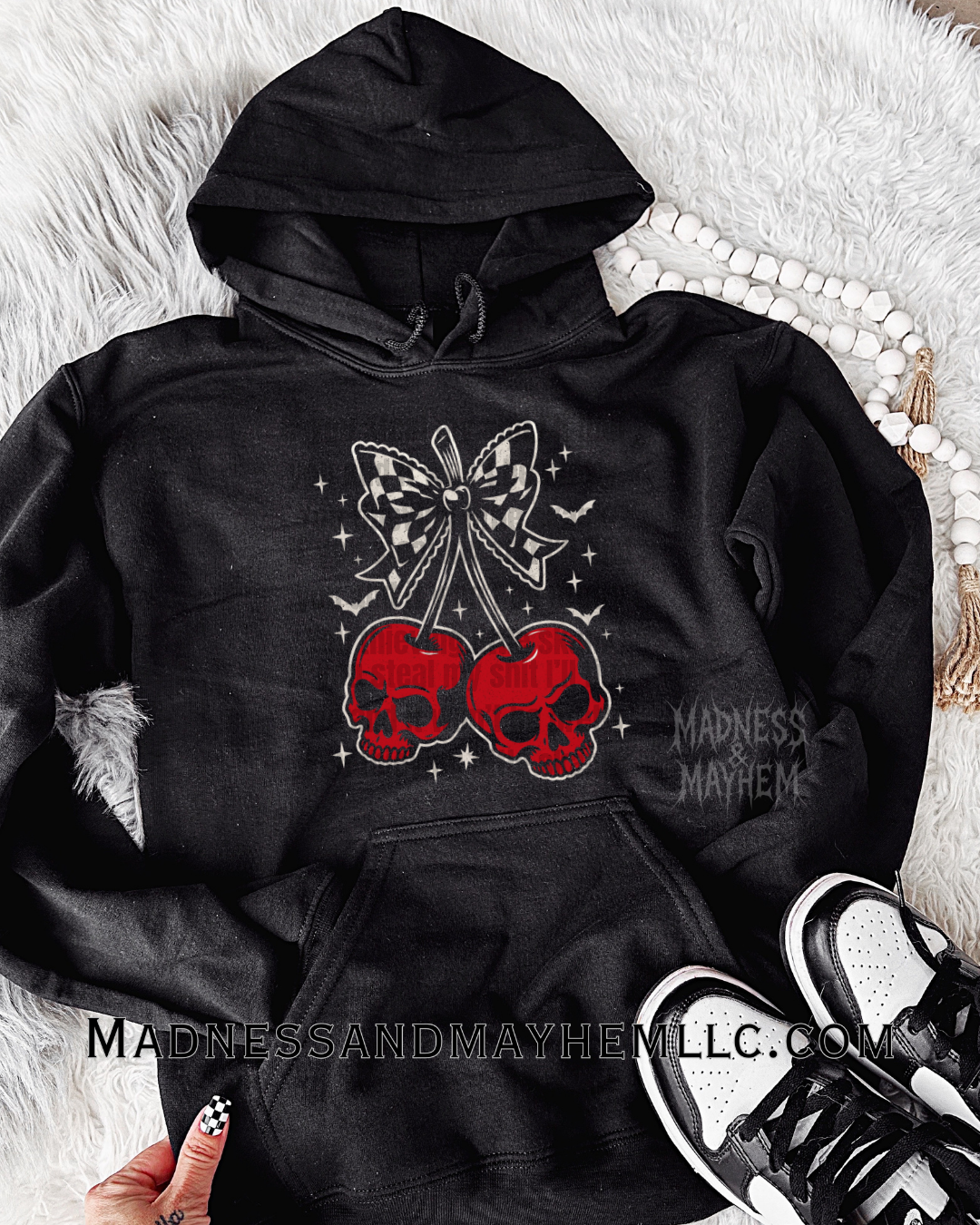 Checkered skull cherry hoodie