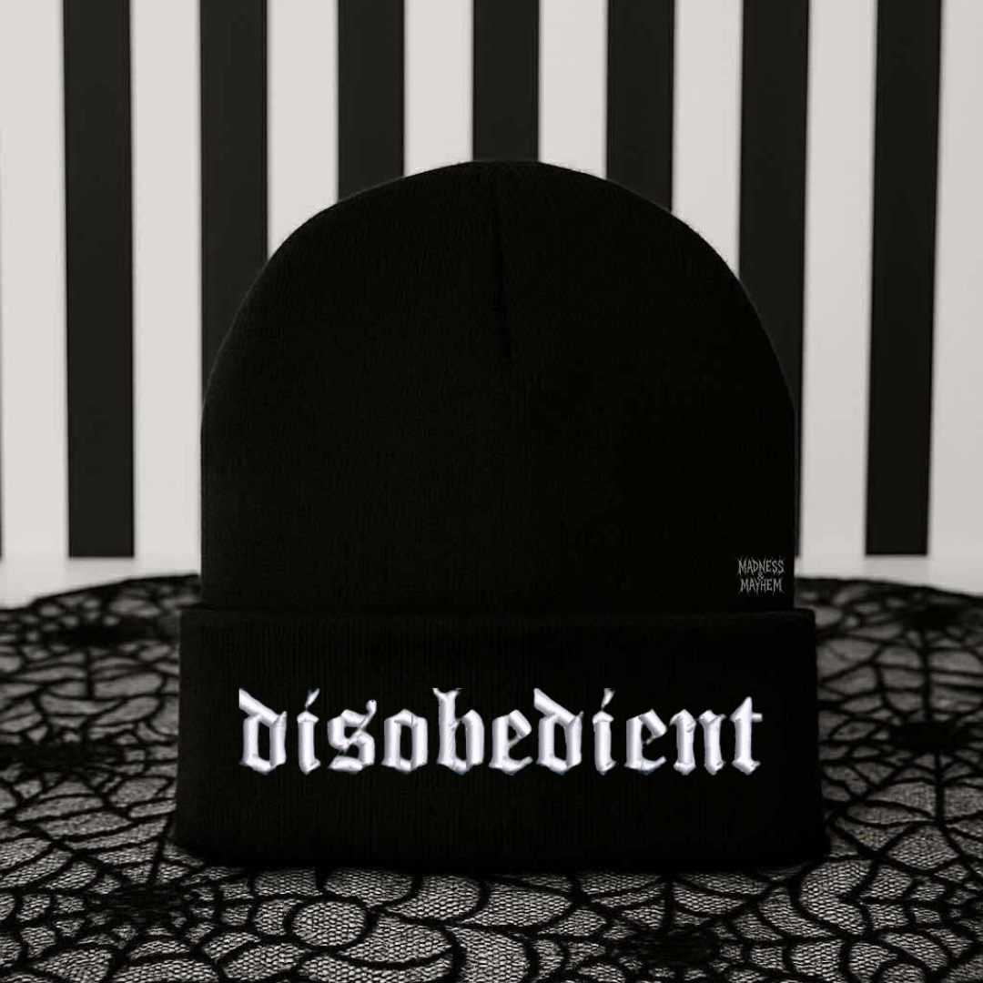 Disobedient embroidered beanie