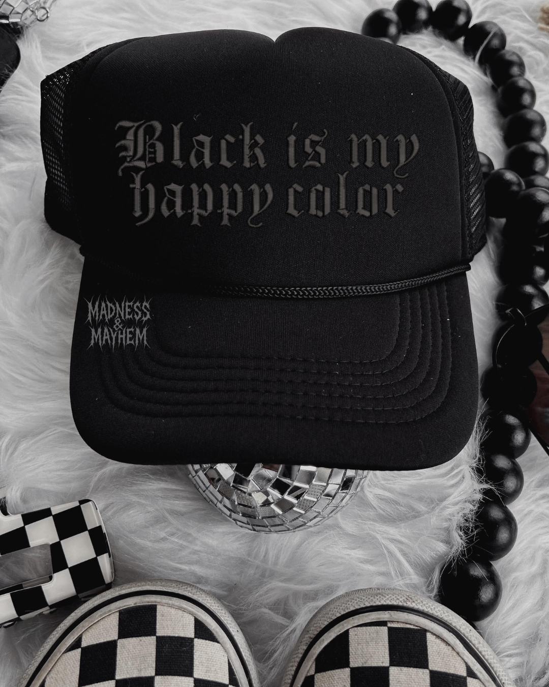 Black is my happy color embroidered Trucker Hat