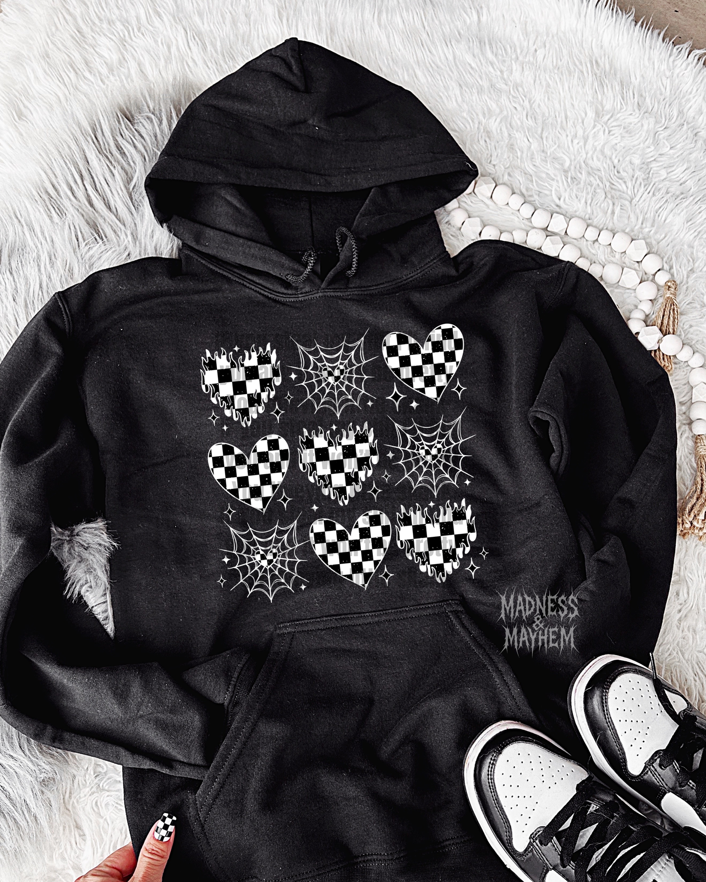 Checkered heart grid hoodie