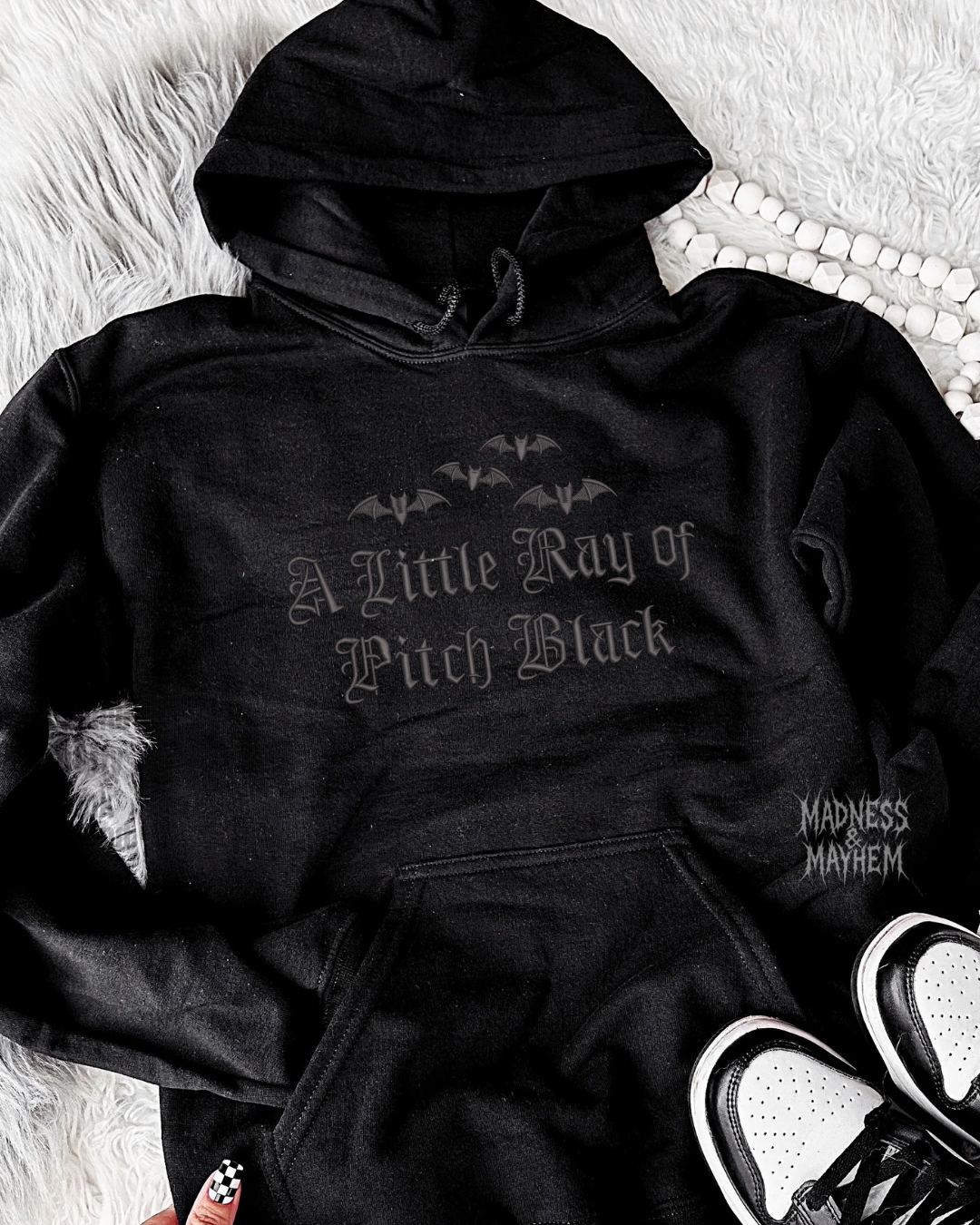 Ray of pitch black Embroidered Hoodie