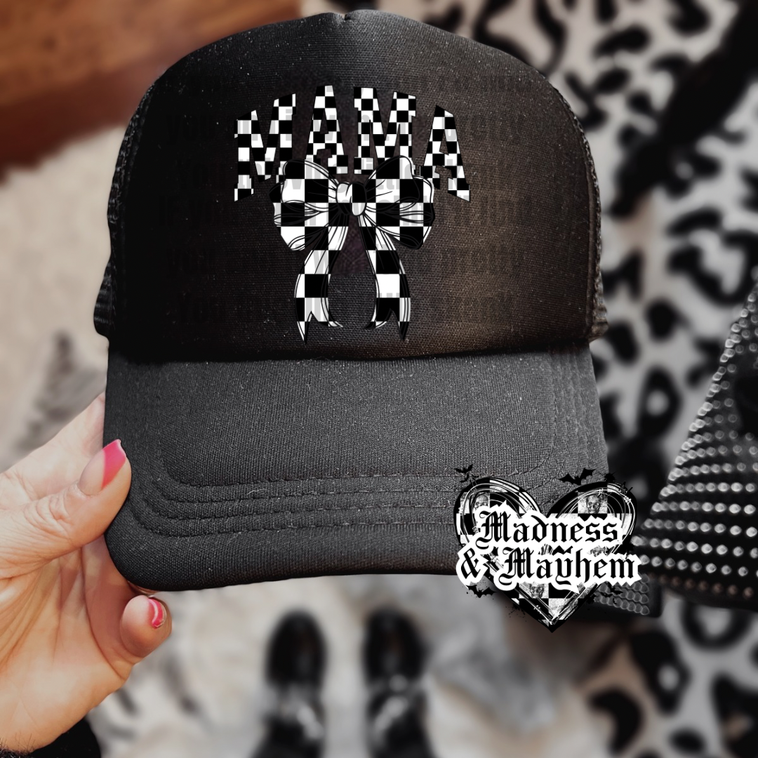 Checkered bow Mama Trucker Hat