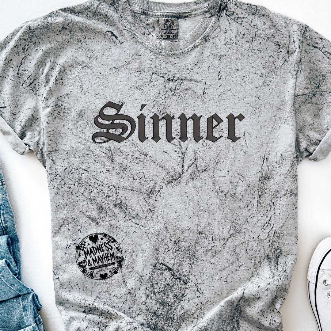 sinner embroidered color blast tshirt