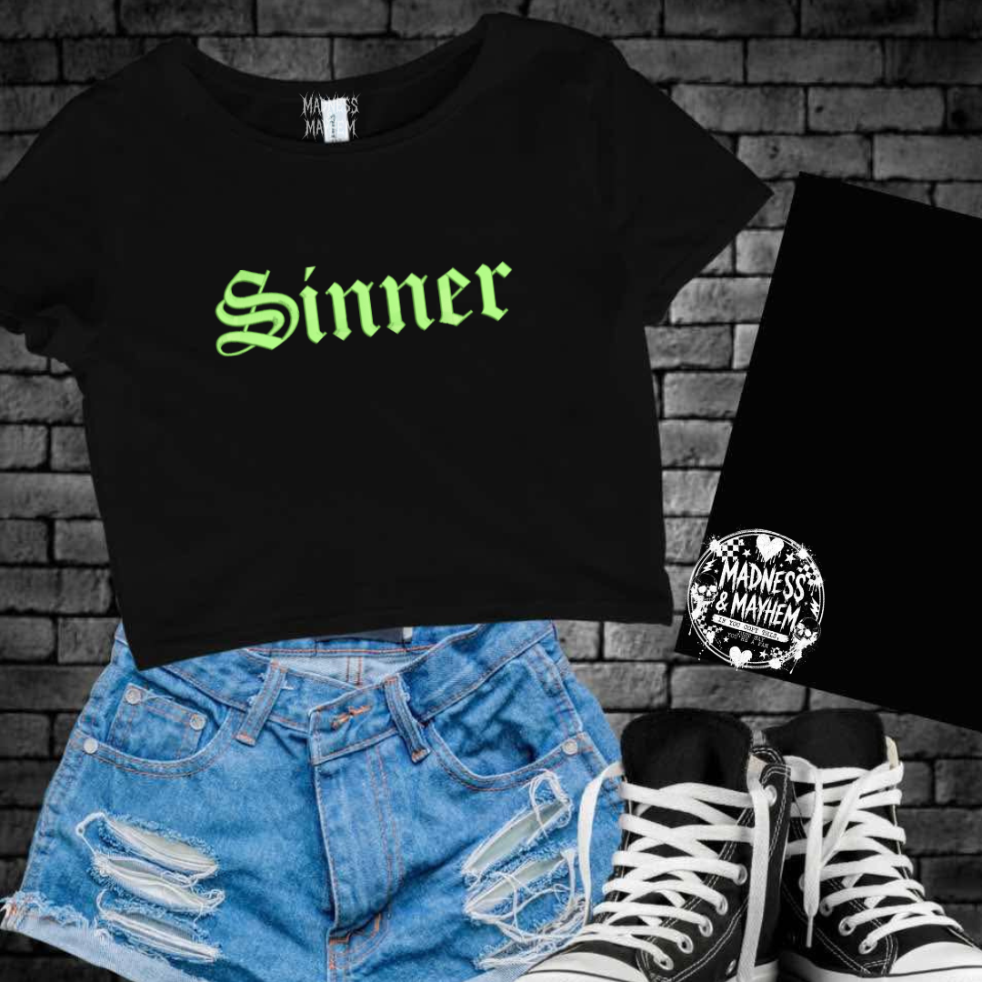 sinner embroidered cropped tee