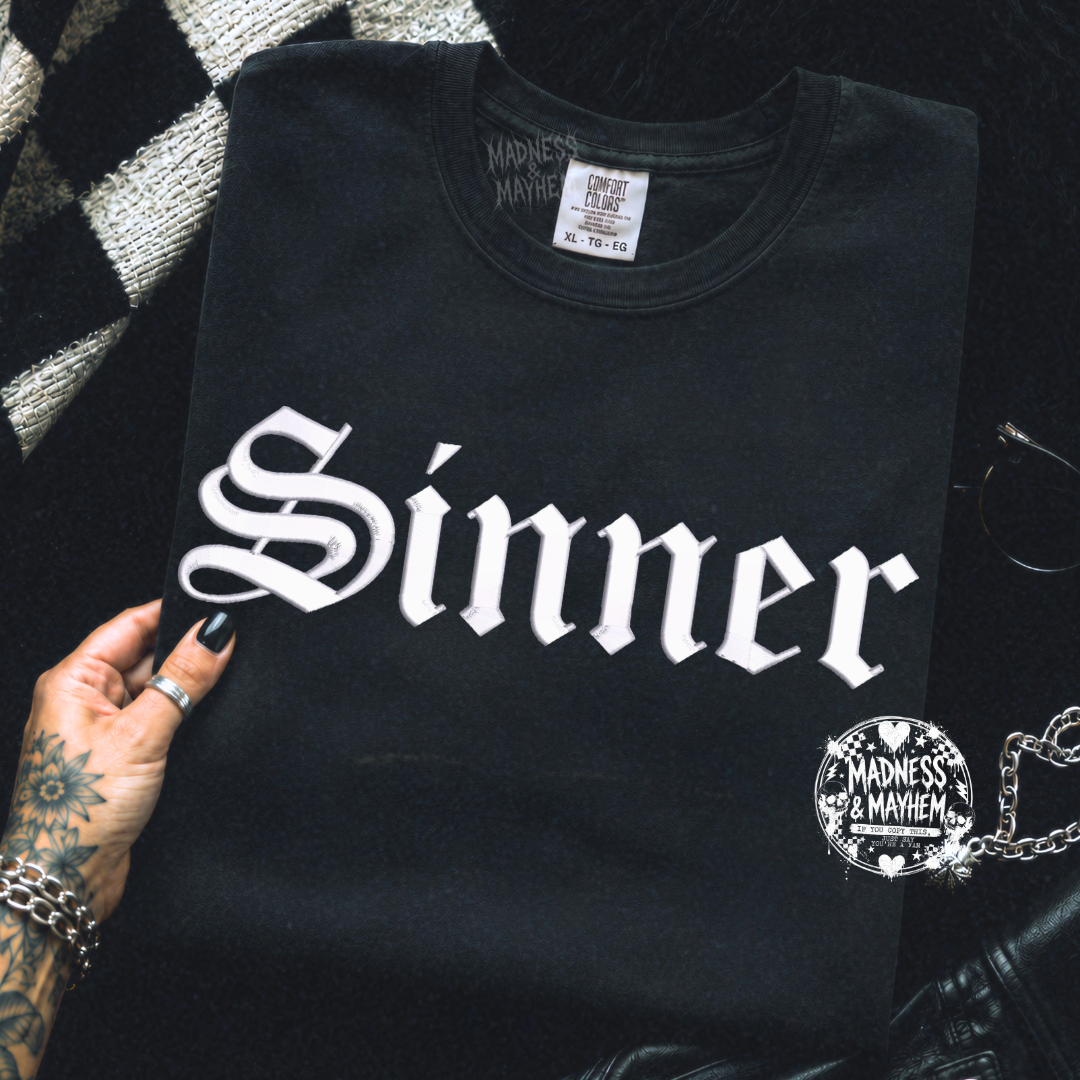 sinner embroidered tshirt