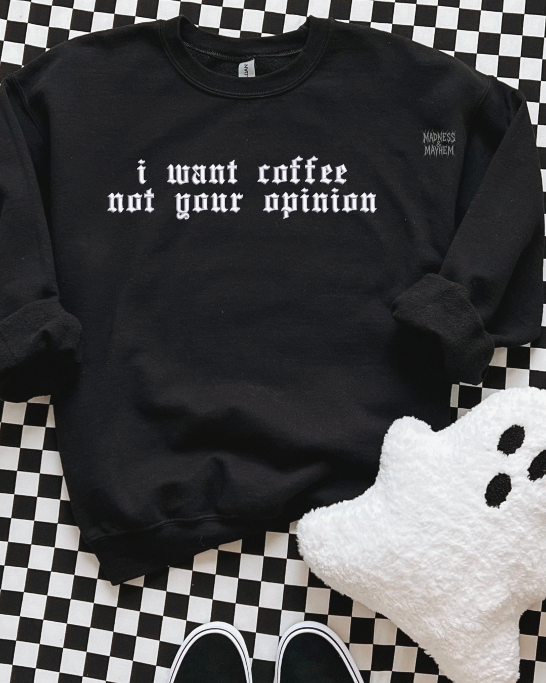 I want coffee embroidered sweatshirt