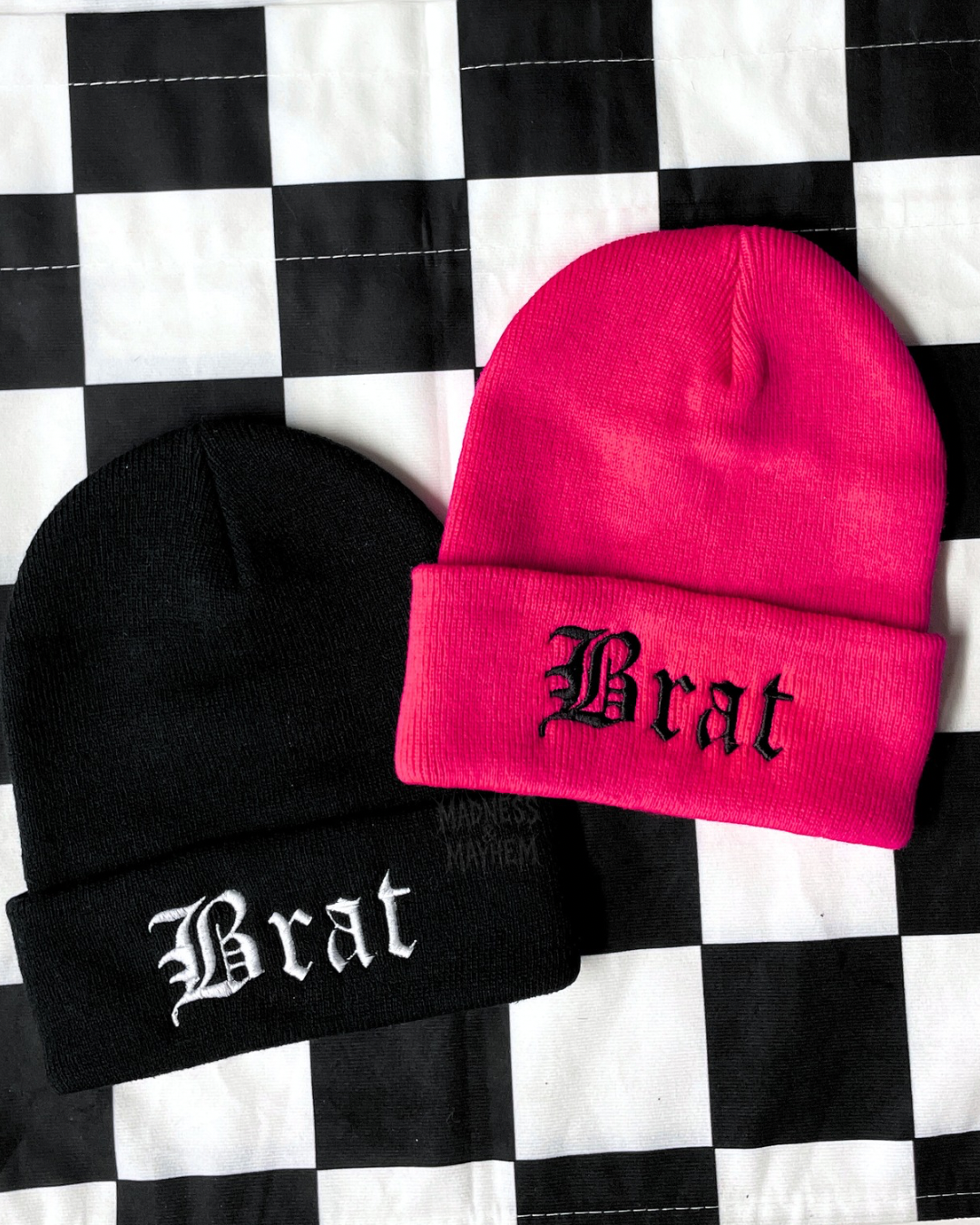 Pink brat embroidered beanie