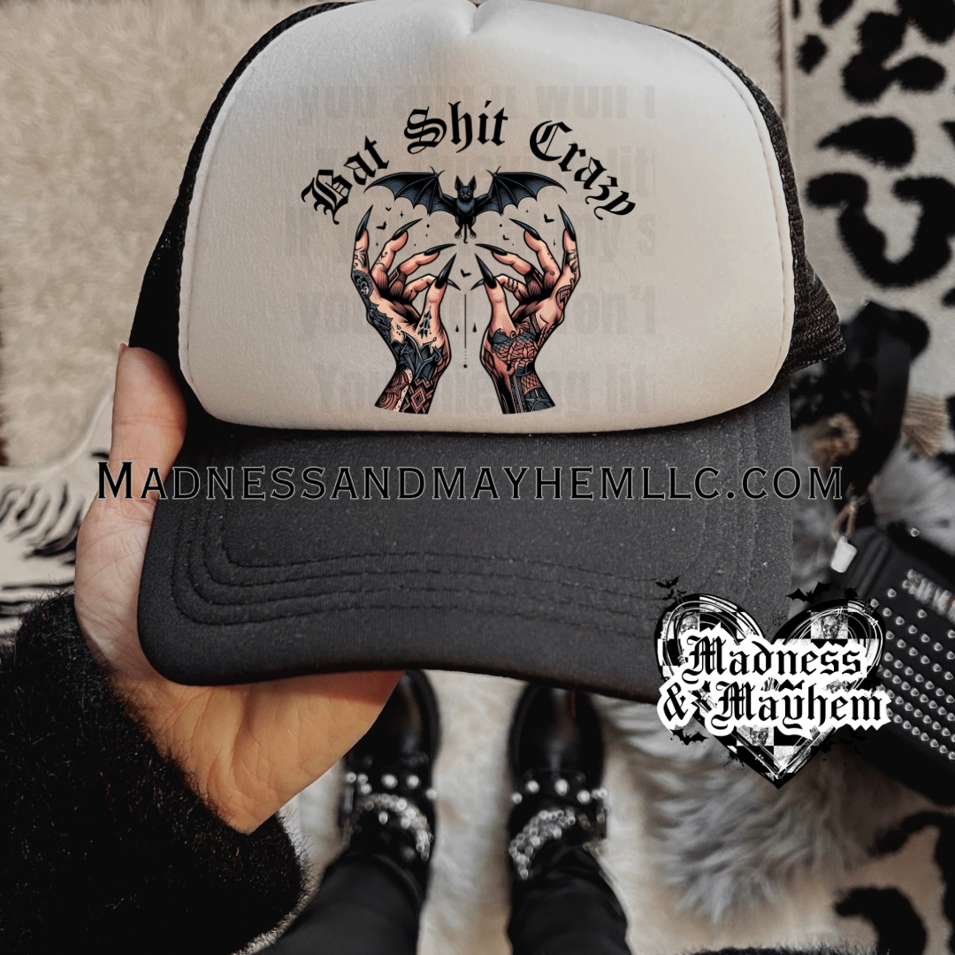 White Bat shit crazy Trucker hat