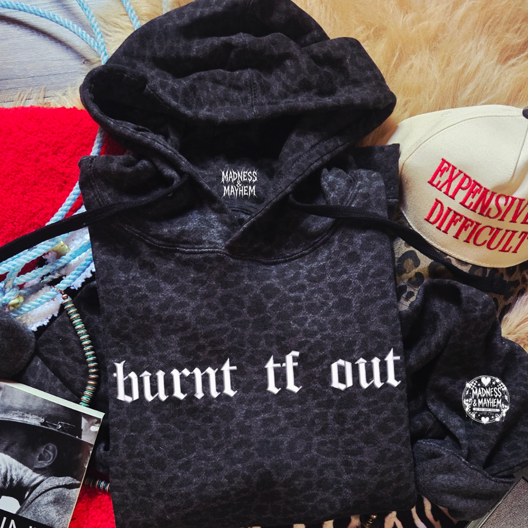 burnt tf out embroidered leopard Hoodie