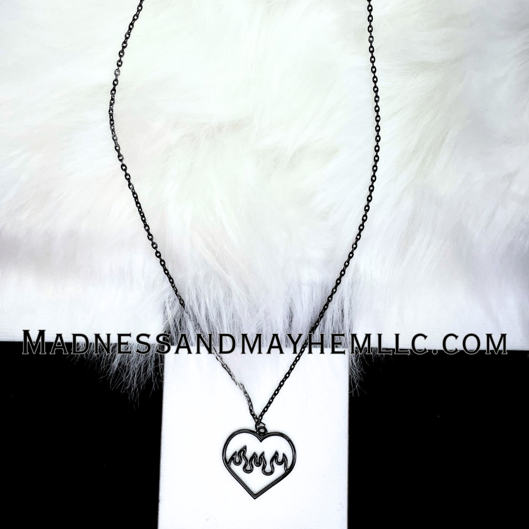 Black Flame Heart Necklace