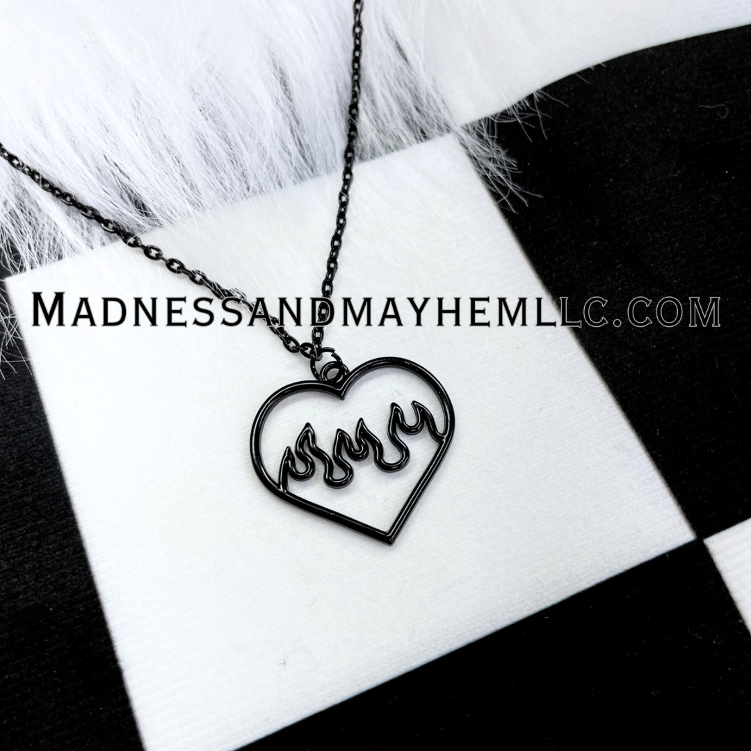 Black Flame Heart Necklace