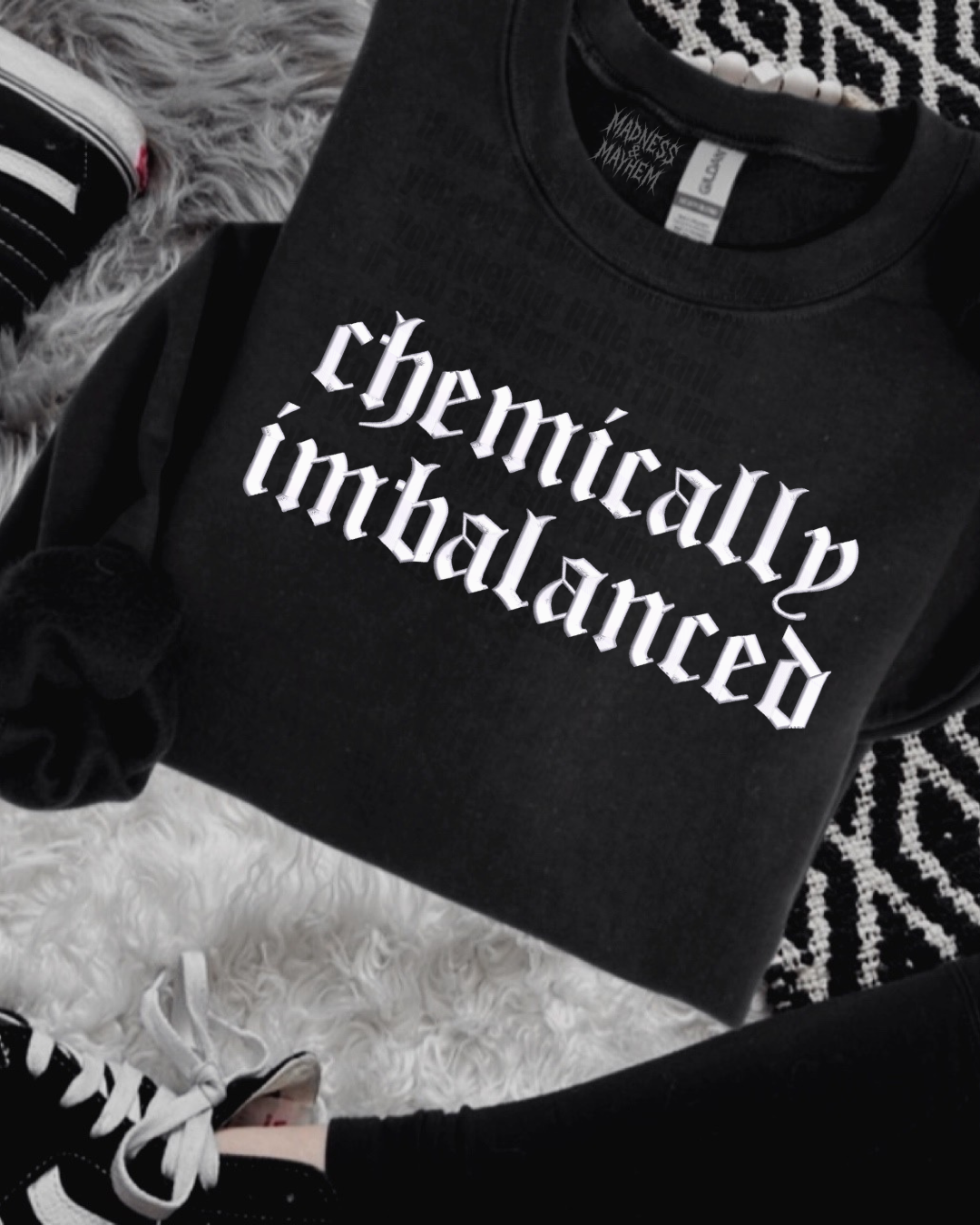 Chemically imbalanced embroidered sweatshirt