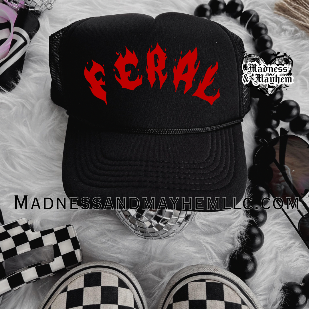 Feral red flame Trucker Hat