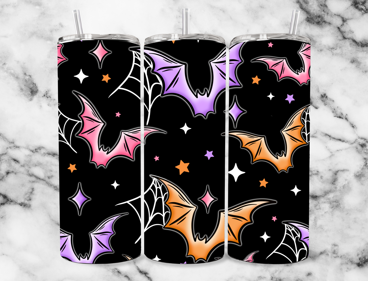 Colorful bats oz tumbler (finished product)
