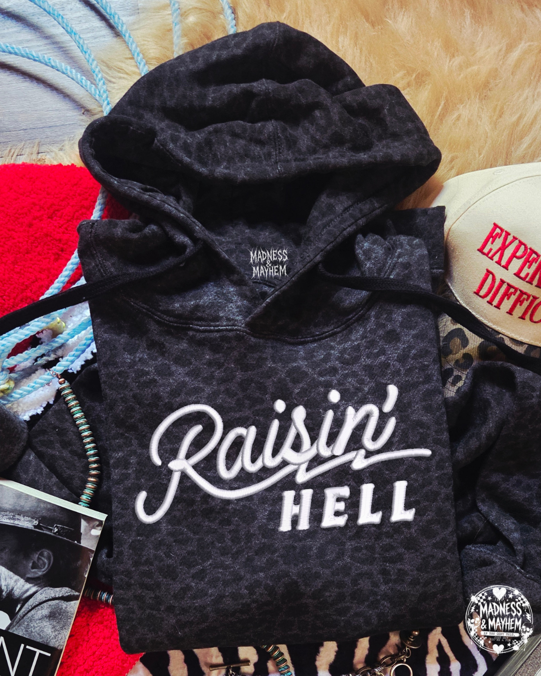 Raisin hell embroidered leopard Hoodie