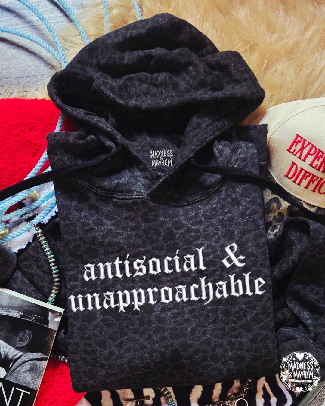 Antisocial & unapproachable embroidered leopard Hoodie