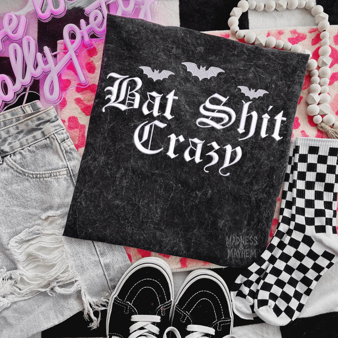 Bat shit crazy Embroidered Mineralwash Tshirt