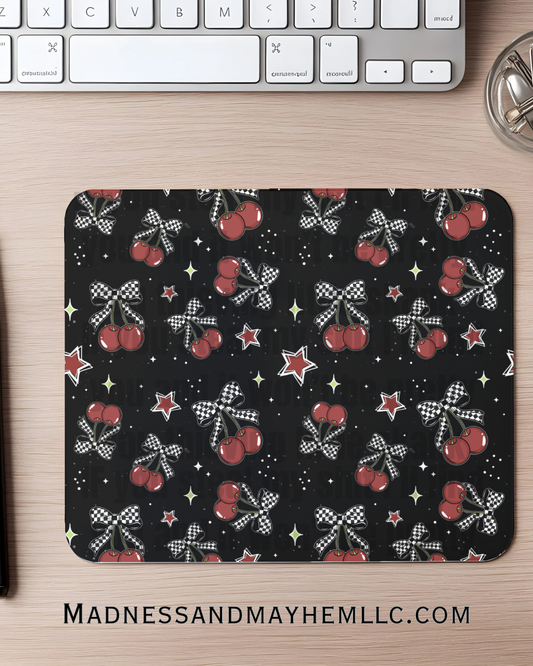 Checkered cherry Mouse Pad