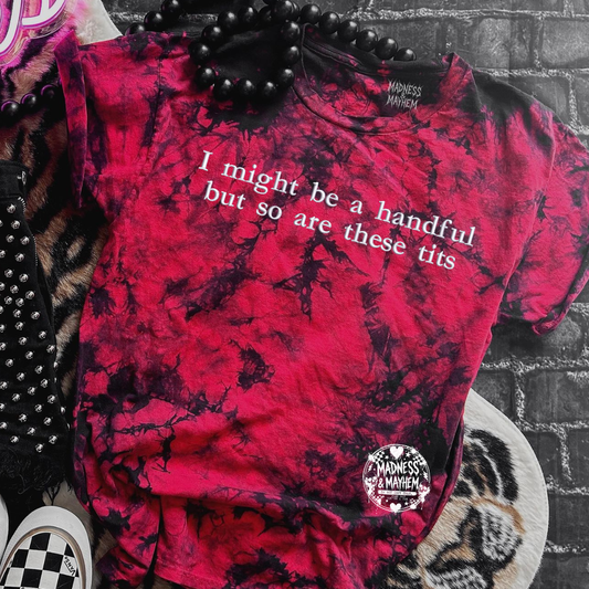 Red Handful tits embroidered tie dye T-shirt