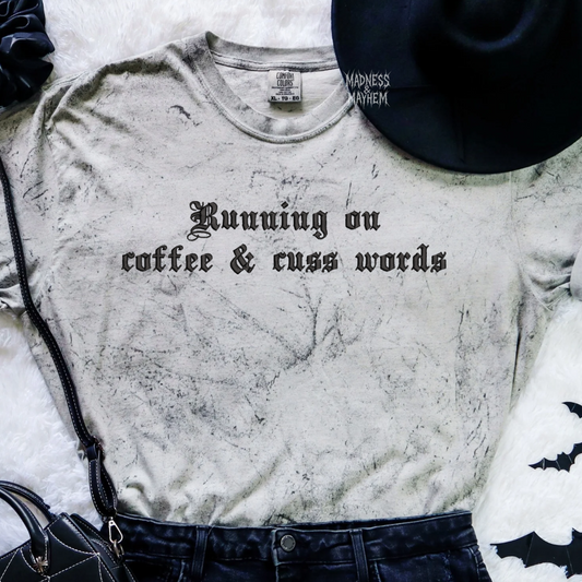 Coffee & cuss words embroidered color blast tshirt