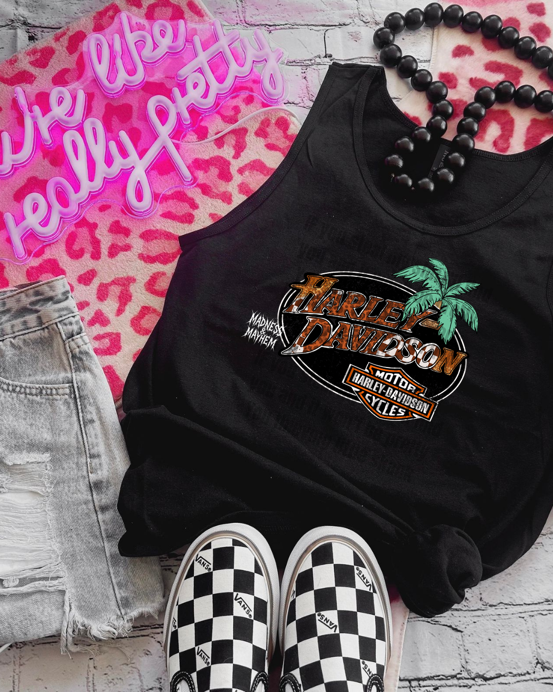 Harley palm tree unisex tank