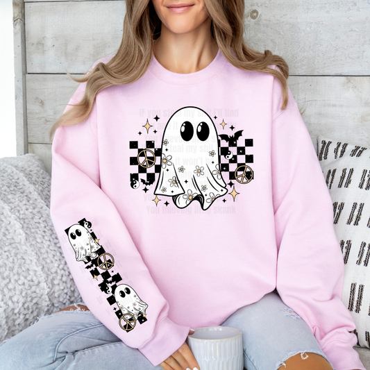 Checkered ghost with optional sleeve Full Color DTF Transfer