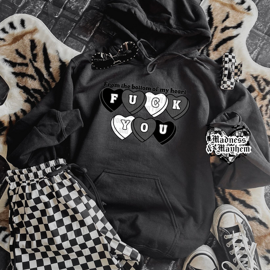 Fuck You Candy Hearts hoodie (finished product)