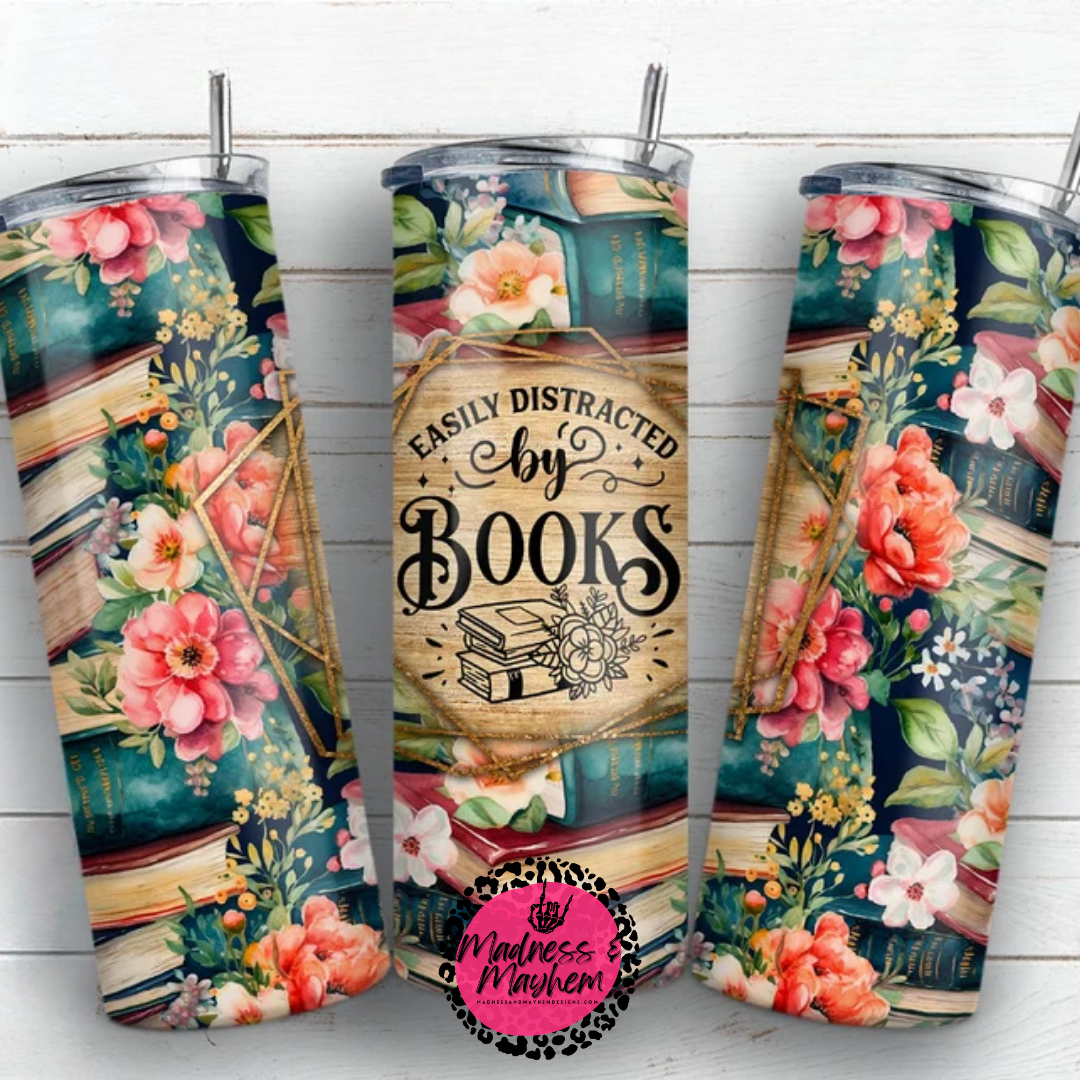 Distracted by Books 20 oz tumbler (finished product)