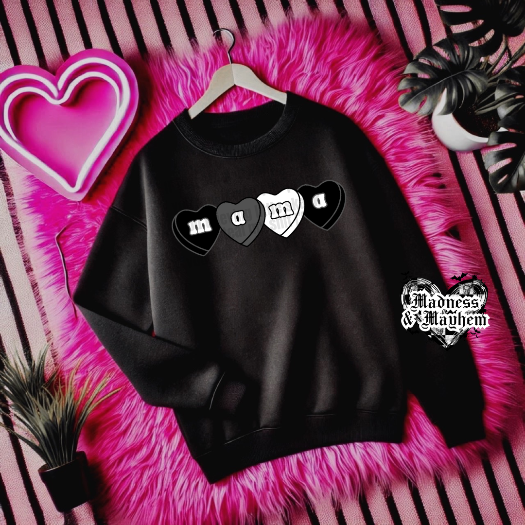 Mama Candy Heart sweatshirt (finished product)