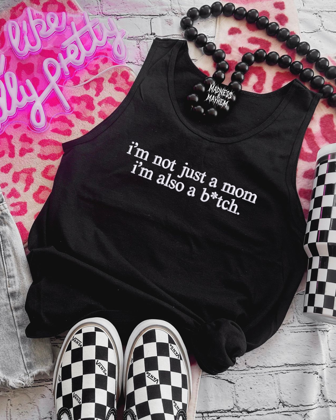 im not just a mom embroidered unisex tank