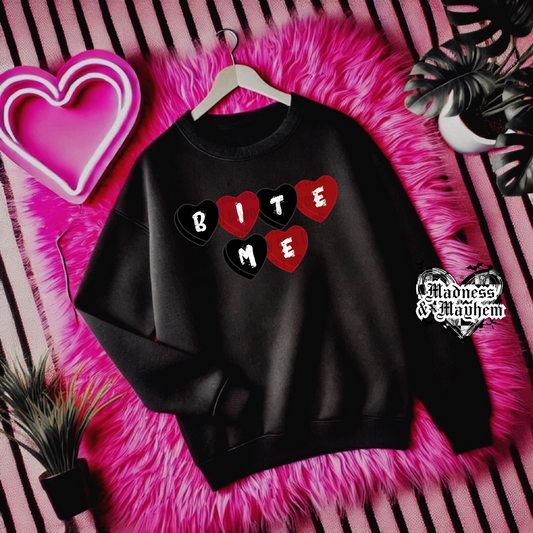 Bite Me Candy Heart sweatshirt (finished product)