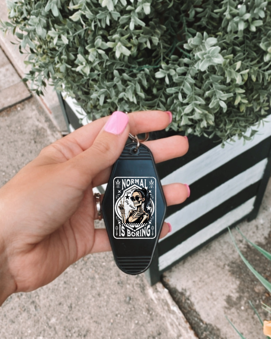 Normal is boring Hotel Keychain – Madness & Mayhem LLC