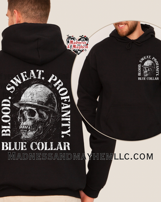Mens profanity blue collar Front/Back hoodie