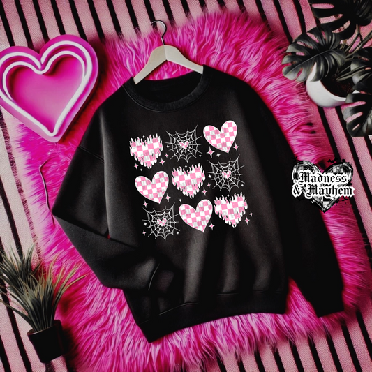 Pink Web Hearts Sweatshirt (finished product)